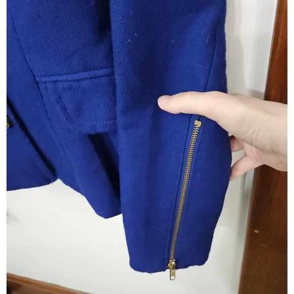 VTG Y2K XOXO Royal Blue Pea Coat Flare Waist Gold Buttons Gold Zippers Sz Small - Picture 8 of 10